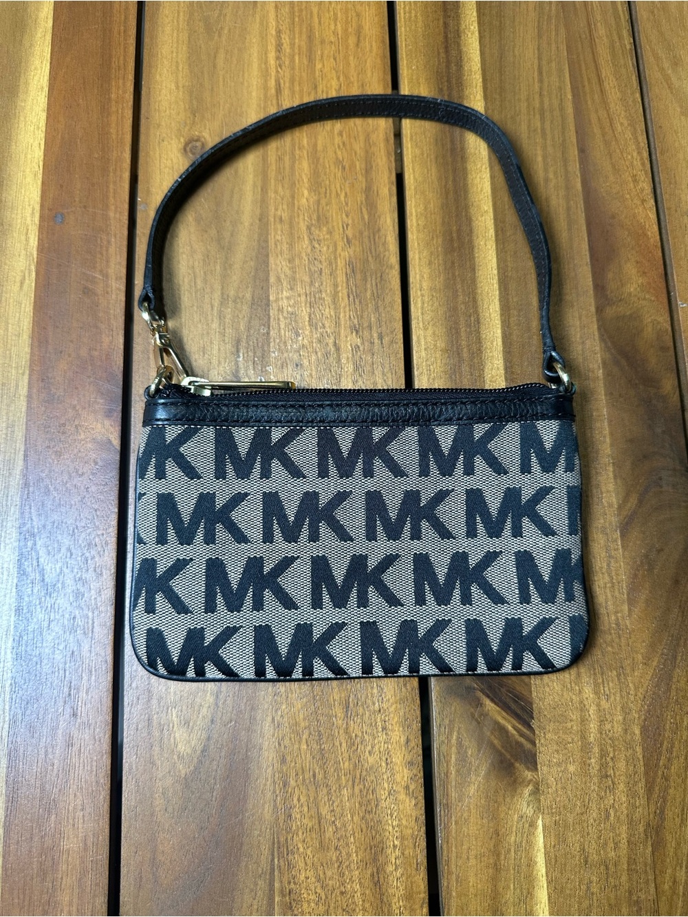 Michael Kors Beige & Black MK Logo Wristlet